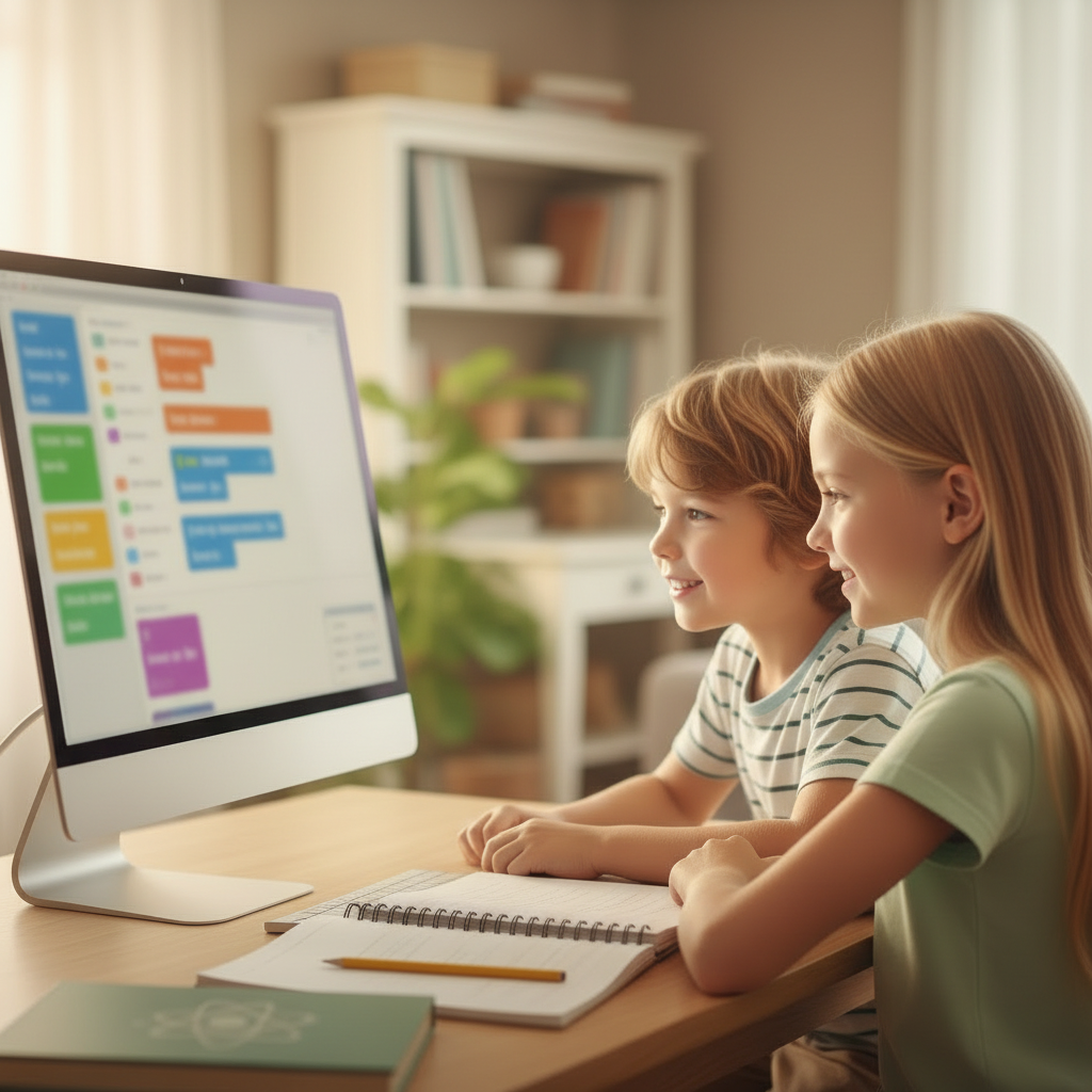 pre-adolescentes estudiando con tecnología